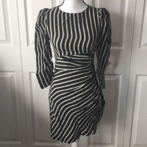 Zara pinstripe black and white dress ruched new